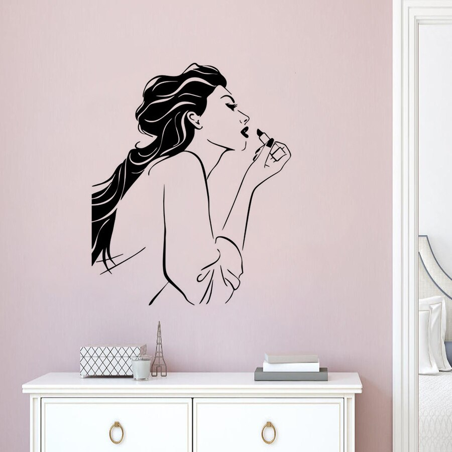 Fashion Beauty Woman Wall Decal Beauty Salon Decoration Long Hair Lady ...