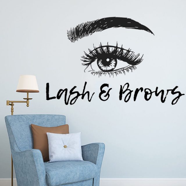 Lashes and Brows Vinyl Wall Decal Eyelashes Extensions Eyebrows Wall Sticker Eye