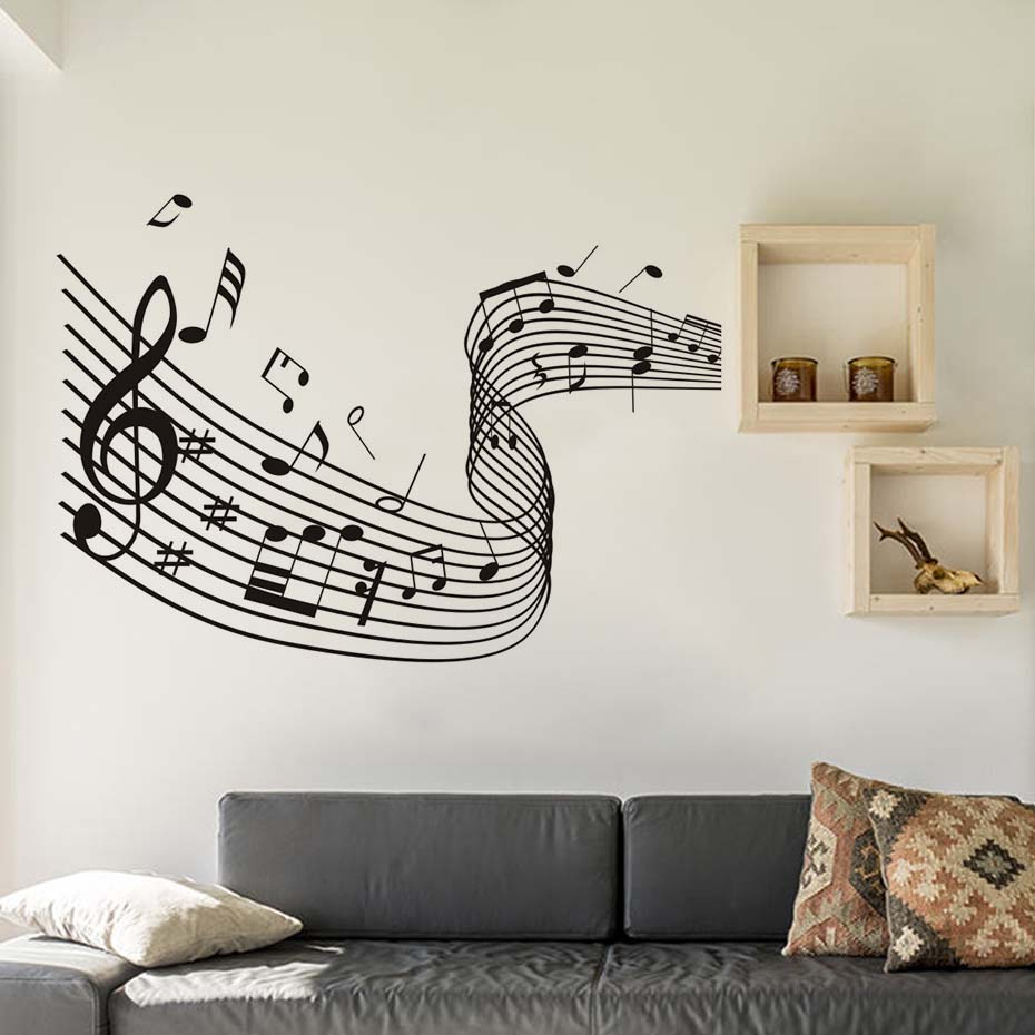 Quaver Word Dance Musical Notes Wave Wall Stickers For Living Room ...