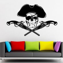 Creative Design Pirate Skull Gun Vinyl Wall Sticker Home Decor For Boys Room Teens Bedroom Decoration Removable Wall Poster GU19