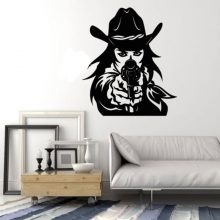 Western Cowboy Hat Revolver Gun Cowgirl Wall Stickers Vinyl Home Decor Living Room Bedroom Decals Removable Poster Mural GU23