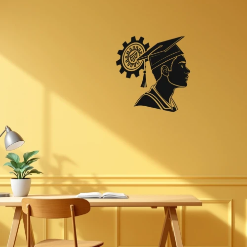 Graduation Cap And Gear Emblem Wall Decal