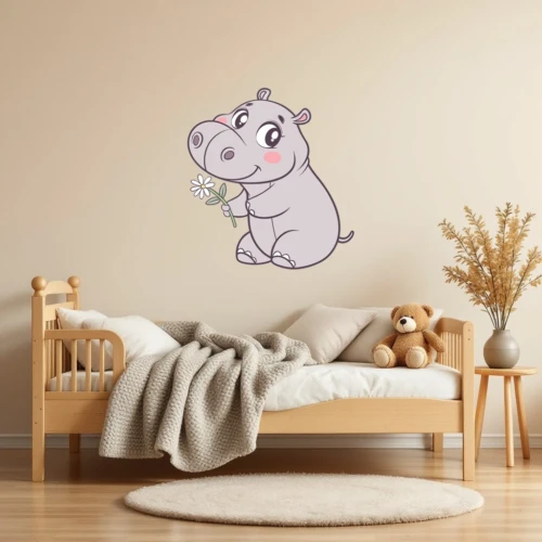 Hippo with Flower Wall Decal