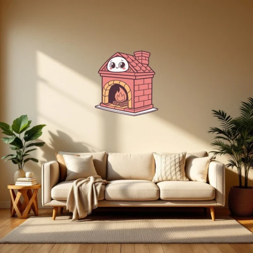 Cute Cozy Fireplace With Fire Wall Decal