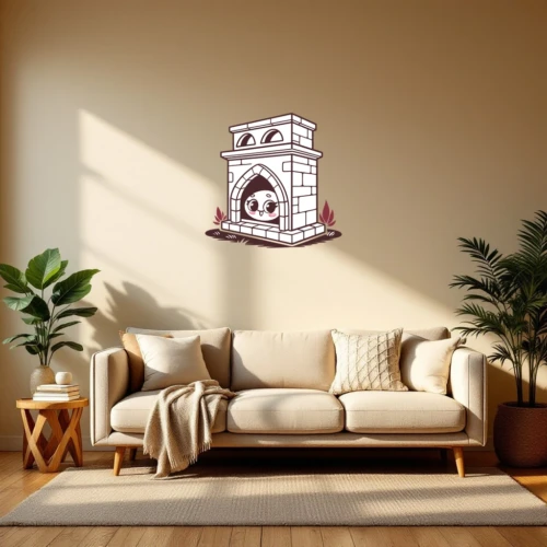 Cute Stone Fireplace Wall Decal