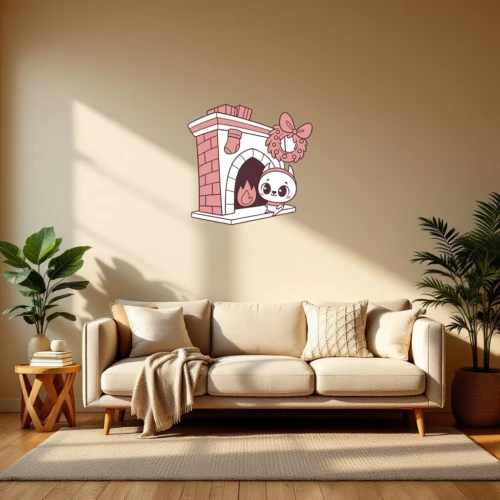 Cute Winter Fireplace With A Wreath Wall Decal
