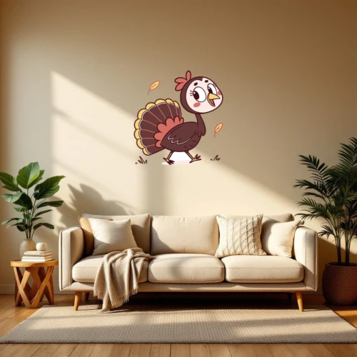 Cute Turkey Waving Wall Decal