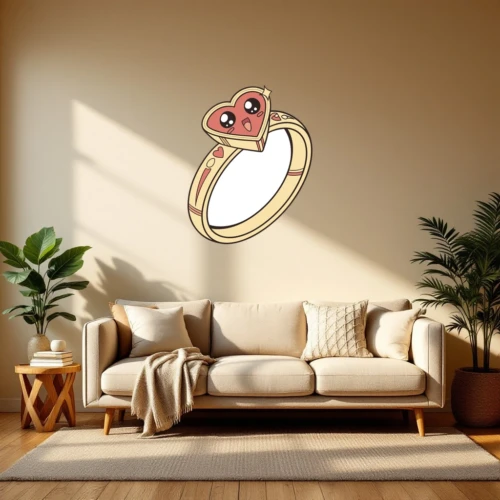 Cute Gold Ring With A Heart Diamond Wall Decal